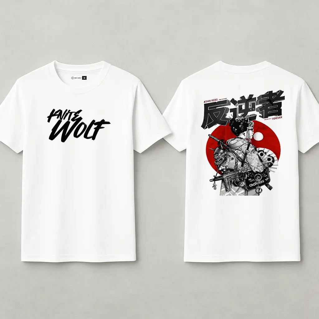 Knite Wolf Men's White Dry-Fit Polyester Printed T-Shirt | Front & Back Graphic | Activewear for Gym, Sports & Casual Use