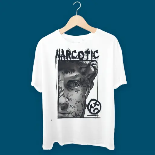 KniteWolf Men Solid Round Neck Polyester White T-Shirt with Graphic Print